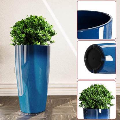 QCQHDU 21 inch Tall Planters for Outdoor & Indoor Plants, Set of 2 Large Outdoor Planters with Drainage Hole for Front Porch, Patio, Garden, Home Decor, Blue