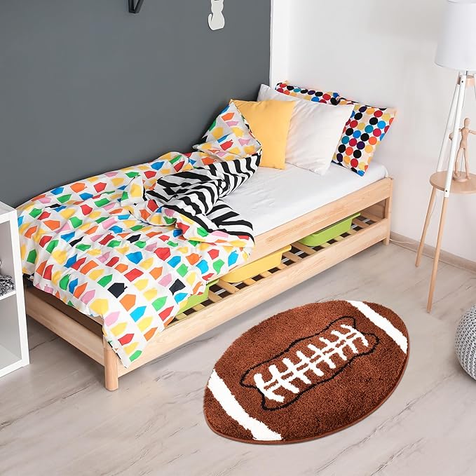 Cool Football Rug for men room decor-32"x 20" Non Slip kid Rug for Aesthetic bathroom & area rugs fun Decor Microfiber Fluffy Rug for y2k Room Decor-Cute Rug