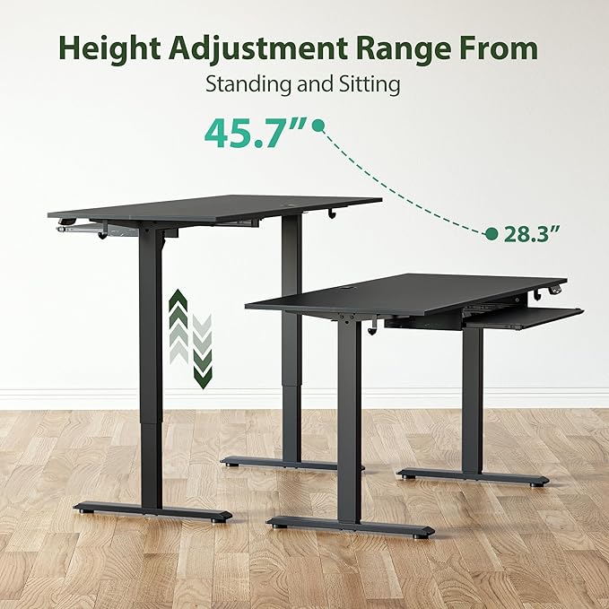 Height Adjustable Desk with Keyboard Tray, 48 x 24 Inches Electric Standing Desk, Stand up Computer Table with Memory Preset, Gaming Modern Lift Motorized Gaming Workstation, Black