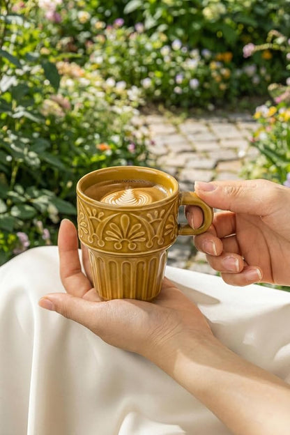 Cappuccino Cups, Espresso Cups, Stackable Mug Set of 6, Ceramic Coffee Mug 6 OZ Khaki for Hot Drinks Milk Dessert, Suitable for Home office Restaurant, Perfect for Holiday & Housewarming Present