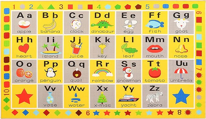 Booooom Jackson ABC Rug, 3.3 x 4.9 ft, Educational Area Rug for Kids, Non-Slip Polyester Rug with Alphabet, Shapes, Animals & Fruits, Perfect for Playroom, Nursery, Classroom