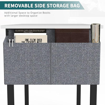 SMUG Computer Desk 32 Inch Home Office Writing Wood Storage Bag & Headphone Hook Small Spaces Simple Bedroom Work Study Kids Table, White