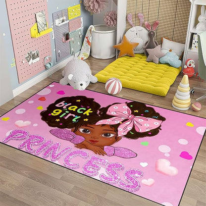 African American Rugs for Girls Room Black Girls Room Decor Rugs Princess Room Decor Rugs for Girls Bedroom Kids Rugs for Bedroom Girls Teen Living Room Soft Floor Mats, Pink, 2'6''×4'