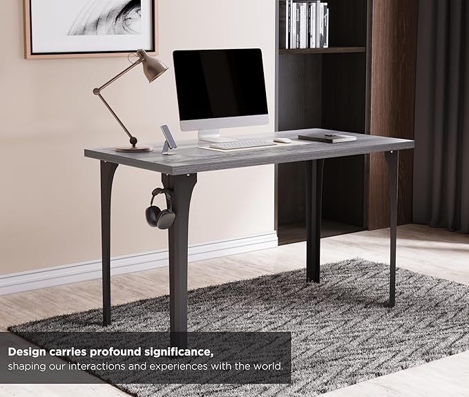 Home Office Computer Desk 35.4 inch gaming Desk, Modern and Minimalist home office desk, Home Office Desks, Study Desk, Craft table Black Metal Designed Frame, Gray Oak Board Color.