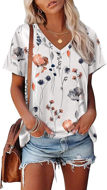 Alaroo Womens Summer Tops 2026 V Neck Short Sleeve Shirts Trendy Dressy Casual Vacation Outfits Printed