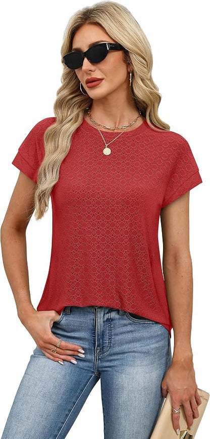 Alaroo Womens Summer Tops Short Sleeve Shirts Crew Neck Tshirt Cute Trendy Tunic Blouses (S-3XL)
