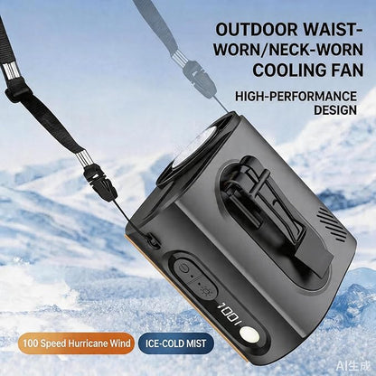 2026 AI Wearable Waist/Neck Hanging Fan,with Ice Cooler & Flashlight,10000mAh Rechargeable Clip On Belt Cooling Fan, 100-Speed 16000RPM Personal Body Fan,25H Work Time for Outdoor, Jobsite,Camping