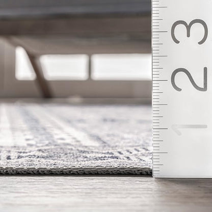 nuLOOM Jenine Southwestern Machine Washable Ultra Thin Area Rug, 6x9, Grey