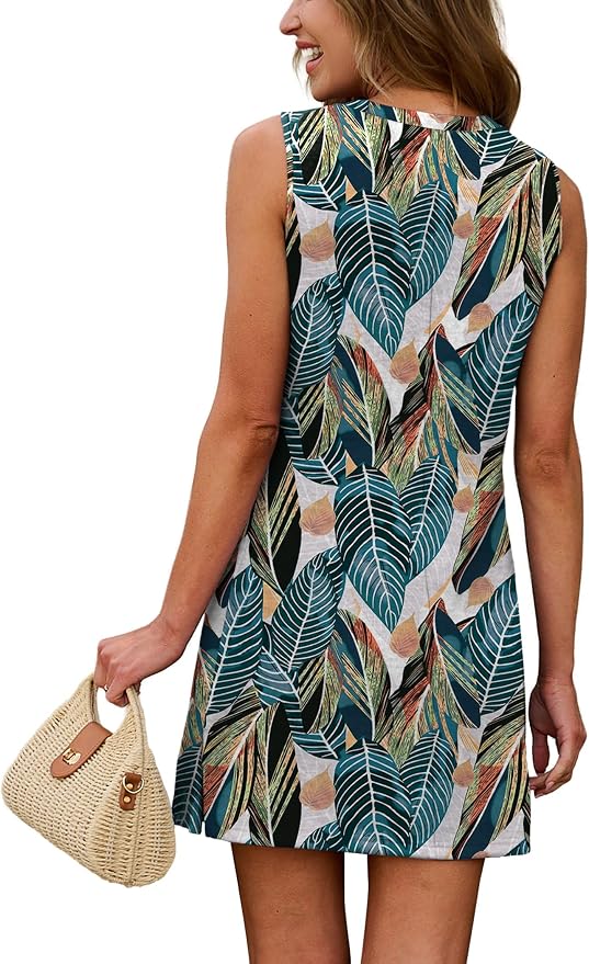 WIHOLL Casual Dresses for Women Crewneck Sleeveless Tank Dress Summer Spring Boho Vacation Clothes