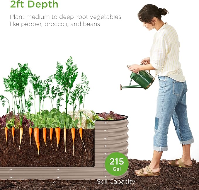 Best Choice Products 8x2x2ft Metal Raised Garden Bed, Oval Outdoor Deep Root Planter Box for Vegetables, Herbs w/ 4 Support Bars, 215 Gal Capacity - Taupe