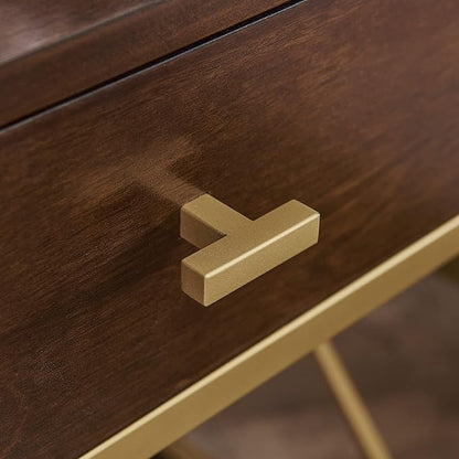 Leick Home 9069-WA One Drawer Nightstand Side Table Contemporary Modern USB-C Fast Charging Station A/C USB Charging Port Integrated Durable Solid Metal Wood Living Room Bedroom Office Walnut and Gold
