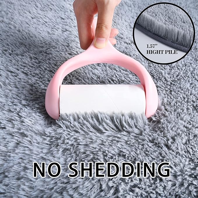 Merelax Soft Shaggy Rug for Kids Bedroom, Oval 2.6 x5.3 ft Grey Plush Fluffy Carpets for Living Room, Furry Carpet for Teen Girls Room, Anti-skid Fuzzy Comfy Rug for Nursery Decor Cute Baby Play Mat