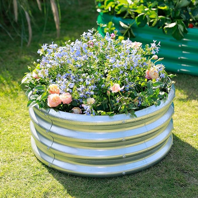 Land Guard Galvanized Raised Garden Bed 2Pcs, Planter Raised Garden Beds Outdoor, Round Clearance Raised Garden Beds for Gardening Vegetables 4x4x1ft……