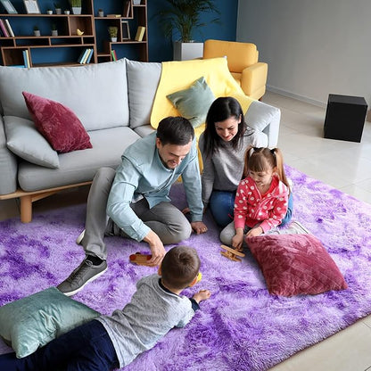 AROGAN Soft Rainbow Area Rugs for Girls Room 5x8 Feet, Fluffy Girls Bedroom Rugs, Princess Rug, Cute Colorful Carpet for Kids Teens Nursery Toddler （Purple）