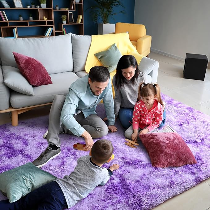 AROGAN Soft Rainbow Area Rugs for Girls Room 4x6 Feet, Fluffy Girls Bedroom Rugs, Princess Rug, Cute Colorful Carpet for Kids Teens Nursery Toddler, Purple