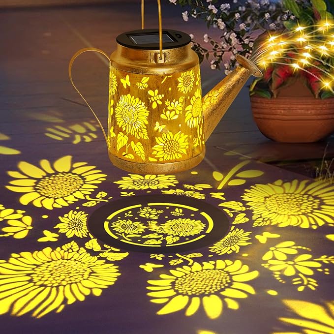 Christmas Gifts Solar Solar Lanterns Garden Decor Sunflower Lights, Large Hanging Lantern with Shepherd Hook, Waterproof Outdoor Decor for Landscape Pathway Yard, Gifts for Mom Women Mothers Day