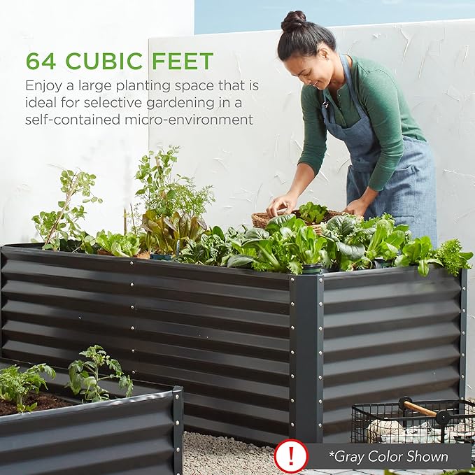 Best Choice Products 8x4x2ft Outdoor Metal Raised Garden Bed, Deep Root Planter Box for Vegetables, Herbs & Flowers, 478-Gallon Capacity, 100% Non Toxic Materials - Black