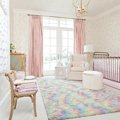 AROGAN Soft Rainbow Area Rugs for Girls Room 3x5 Feet, Fluffy Girls Bedroom Rugs, Princess Rug, Cute Colorful Carpet for Kids Teens Nursery Toddler, Pink