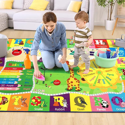 Chicrug Educational Kid Area Rug for Playroom, 5x7 Feet TPR Non Slip Kids Classroom Carpet Rug for Learning ABC Animal, Shape Color Fruit, Washable Play Mat Rug for Children Nursery Toddler Room Decor
