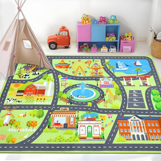 HEBE Kids Play Rug 3'4"x5' ABC Alphabet Numbers Shapes Educational Kid Area Rug Washable Baby Crawling Mat Non Slip Kid Play Mat Carpet for Girl Boy Bedroom Playroom