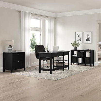 Bush Furniture Broadview 54W Computer Desk with Shelves in Classic Black| Personal Workstation Table and Storage for Home Office Workspace
