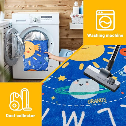 Outer Space Kids Rug,59"X39.4" ABC Alphabet Educational Kids Rugs for Playroom,Non Slip Solar System Galaxy Planets Playroom Rug,Washable Kids Area Rug Carpet for Classroom Bedroom Kids Room Decor