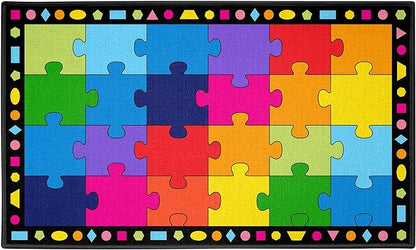 Booooom Jackson Large Classroom Rug Colorful Puzzle Classroom Carpet 7'5"x13'Classroom Rug with Non-Slip Backing School Preschool Rug Classroom Elementary Classroom Rug(Pz10C-4023)
