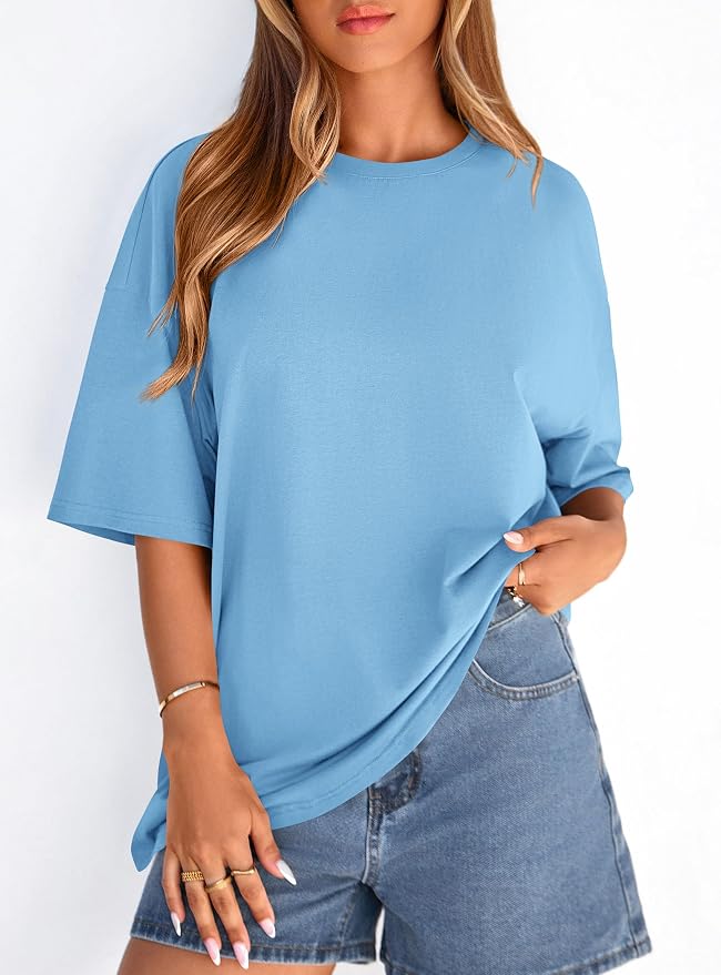PRETTYGARDEN Womens 2026 Spring Going Out Tops Casual Short Sleeve Crewneck Loose Fit Basic Oversized T Shirts Summer Outfits