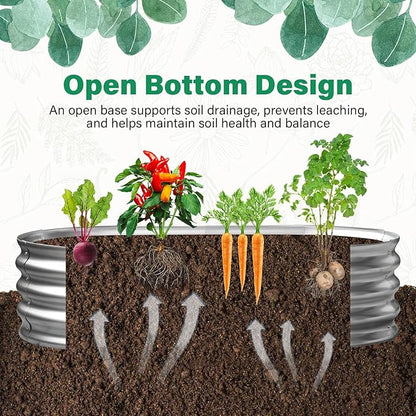 TATAANTY Galvanized Raised Garden Bed for Outdoor: 4X2X1ft Durable Metal Vegetable Plant Container Kit - Oval Planter Box for Gardening Flower Trough （2 Pack）