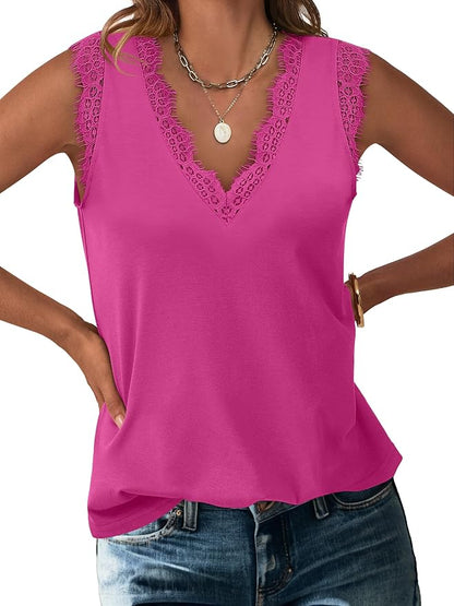 ANRABESS Womens Lace Trim Tank Tops V Neck Sleeveless Shirts 2026 Summer Casual Trendy Dressy Cami Top