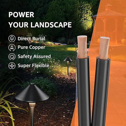 SUNVIE 12/2 Low Voltage Landscape Wire 250FT with Spool Outdoor Landscape Lighting Cable 12 Gauge 2 Conductors Low Voltage Wire for Landscaping Lights, ETL Listed, Pure Copper, Direct Burial