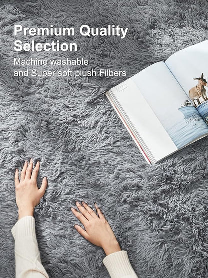 Ophanie Grey Machine Washable 3 x 5 Feet Rugs for Bedroom, Fluffy Shaggy Bedside Floor Dorm Area Rug, Soft Fuzzy Non-Slip Indoor Room Carpet for Kids Boys Girls Teen Home Decor Aesthetic, Nursery