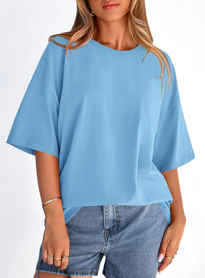 PRETTYGARDEN Womens 2026 Spring Going Out Tops Casual Short Sleeve Crewneck Loose Fit Basic Oversized T Shirts Summer Outfits