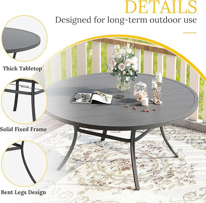 VICLLAX 53" Outdoor Round Patio Table for Lawn Garden, All Weather Metal Round Patio Dining Table with Adjustable Umbrella Hole, Patio Table for 8 Person, Grey