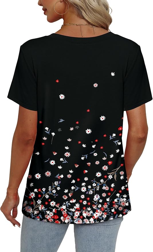 Alaroo Womens Summer Tops 2026 V Neck Short Sleeve Shirts Trendy Dressy Casual Vacation Outfits Printed