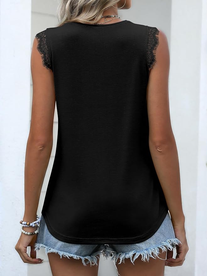ANRABESS Womens Lace Trim Tank Tops V Neck Sleeveless Shirts 2026 Summer Casual Trendy Dressy Cami Top