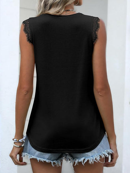 ANRABESS Womens Lace Trim Tank Tops V Neck Sleeveless Shirts 2026 Summer Casual Trendy Dressy Cami Top