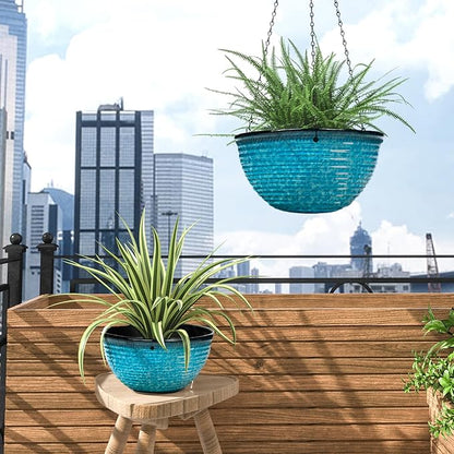 10 Inch Hanging Planter, 2 Pack Hanging Planters for Indoor Outdoor Plants Self Watering Hanging Pots with Drainage Holes for Garden Home (Snowflake Blue)