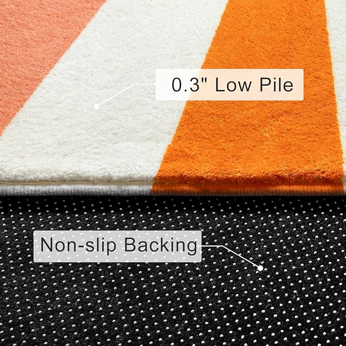 Round Washable Rug 4 Ft Small Round Rug for Kids Room, Orange Sun Circle Rug for Playroom, Non-Slip Circular Office Carpet Soft Rainbow Rug for Bedroom Reading Corner Dorm