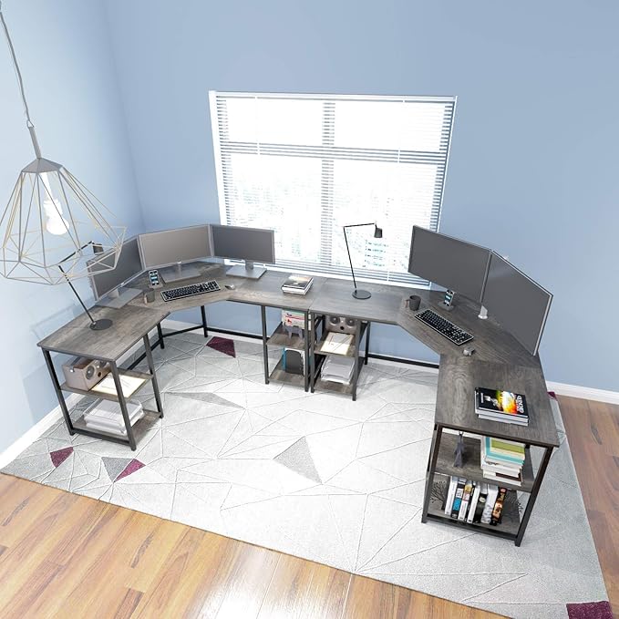 Elephance Large L-Shaped Computer Desk with Shelves, Corner Desk, Home Office Writing Workstation, Gaming Desk PC Latop Table with Storage