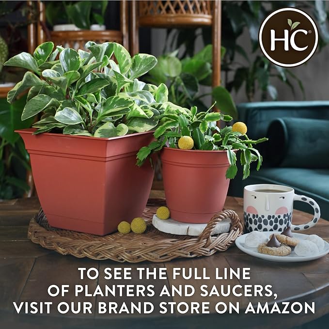 The HC Companies 20 Inch Eclipse Round Planter Pots with Drainage Holes & Attached Saucer, Lightweight UV-Resistant Plastic Indoor & Outdoor Planters, 2-Pack Flower Pots for Garden & Home Decor, Rose