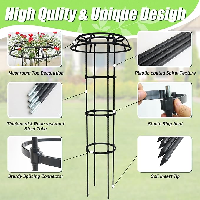 Garden Trellis for Climbing Plants Outdoor,41.3 Inch Mushroom Top Trellis for Climbing Plants, Rustproof Metal Plant Flower Trellises for Vine Rose Flower Tomato Support Outdoor Indoor,1 Pack
