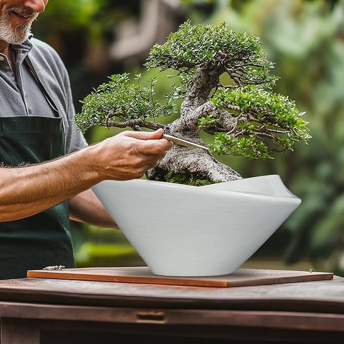 Bonsai Pots 13 Inch - Ceramic Succulent Pots with Drainage Hole Decorative Plant Pot Indoor Large Outdoor Planter Modern Flower Pot for Home Garden Office Room Decor Gray