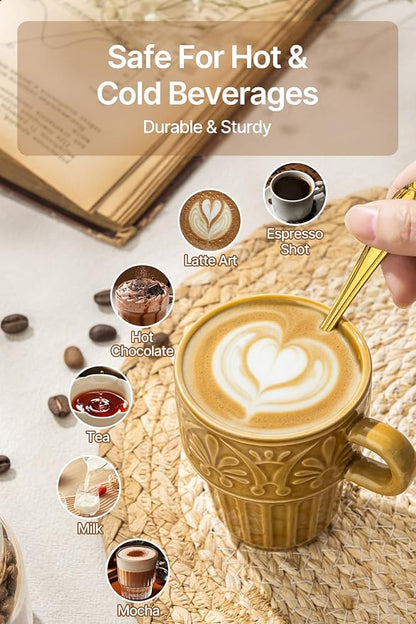 Cappuccino Cups, Espresso Cups, Stackable Mug Set of 6, Ceramic Coffee Mug 6 OZ Khaki for Hot Drinks Milk Dessert, Suitable for Home office Restaurant, Perfect for Holiday & Housewarming Present