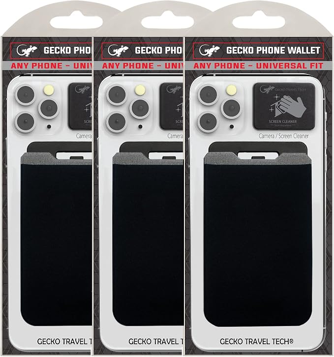 Phone Wallet - Adhesive Card Holder - Cell Phone Pouch - Stick on Lycra Pocket by Gecko - Carry Credit Cards and Cash