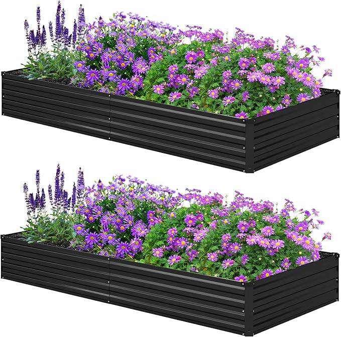 8x4x1ft(2 Pack) Galvanized Raised Garden Bed,Outdoor Planter Box Metal Patio Kit Planting Bed for Vegetables Flowers Herb,Black