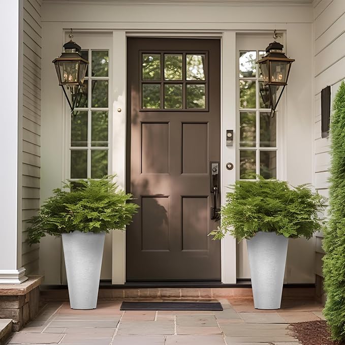 Kante Tall Round Planter Set of 2, 18 Inch Tall Decorative Planter Pots for Outdoor Indoor Garden Patio Front Porch (White)
