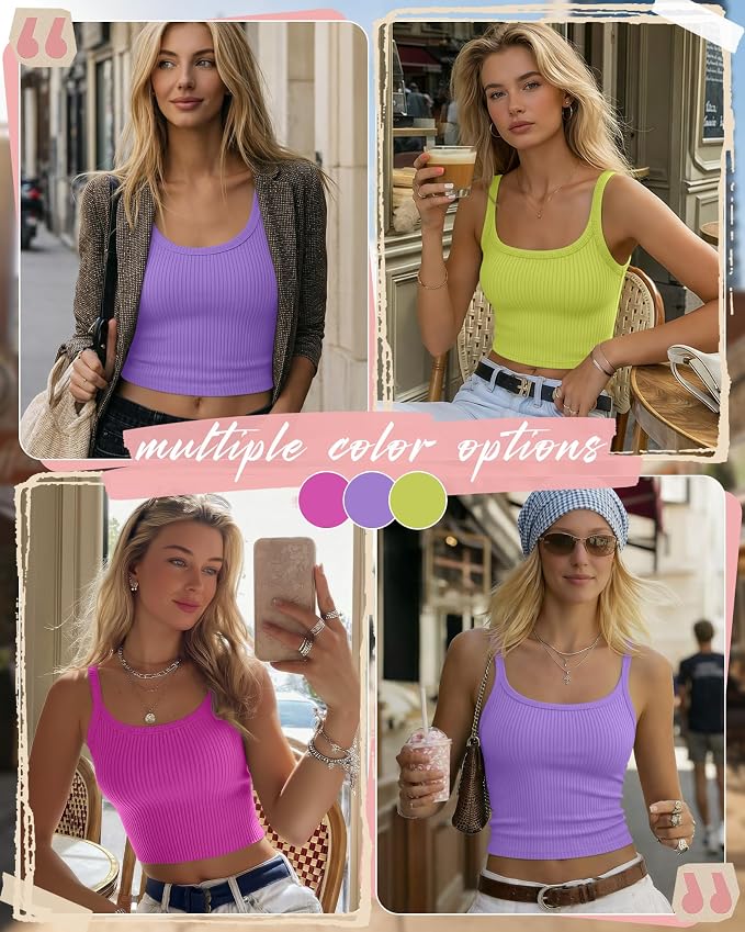 Ficerd 3 Pack Women's Tank Tops 95% Cotton Spaghetti Strap Ribbed Crop Camisole Slim Fitted Basic Summer Sleeveless Layer