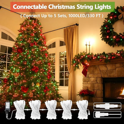 Upgraded Connectable 200 LED Christmas String Lights Outdoor Indoor, 66FT Red and Green Christmas Lights 13 Modes, Waterproof Twinkle Fairy Lights Plug in Clear Wire for Tree, Bedroom Decoration