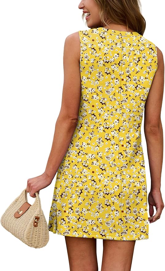 WIHOLL Casual Dresses for Women Crewneck Sleeveless Tank Dress Summer Spring Boho Vacation Clothes